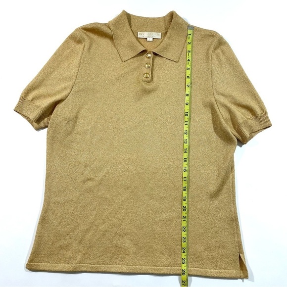 St John Santana Knit Collared Sweater Short Sleeve Gold Metallic - Picture 6 of 7